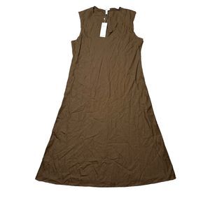 NWT Eileen Fisher Organic Handkerchief Linen Raw-Edge Maxi Dress Brown System‎ L